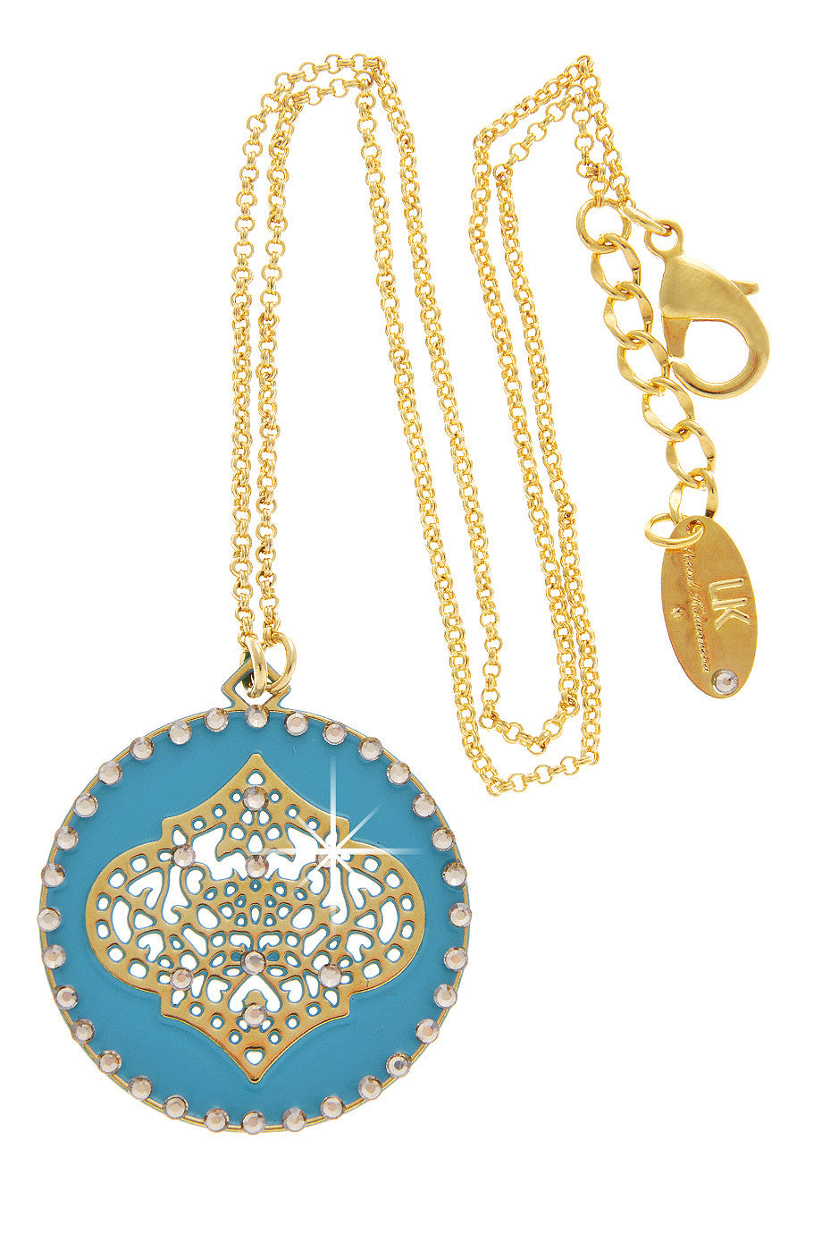 Τιρκουάζ Μενταγιόν με Κρύσταλλα - Lk Designs | Κοσμήματα