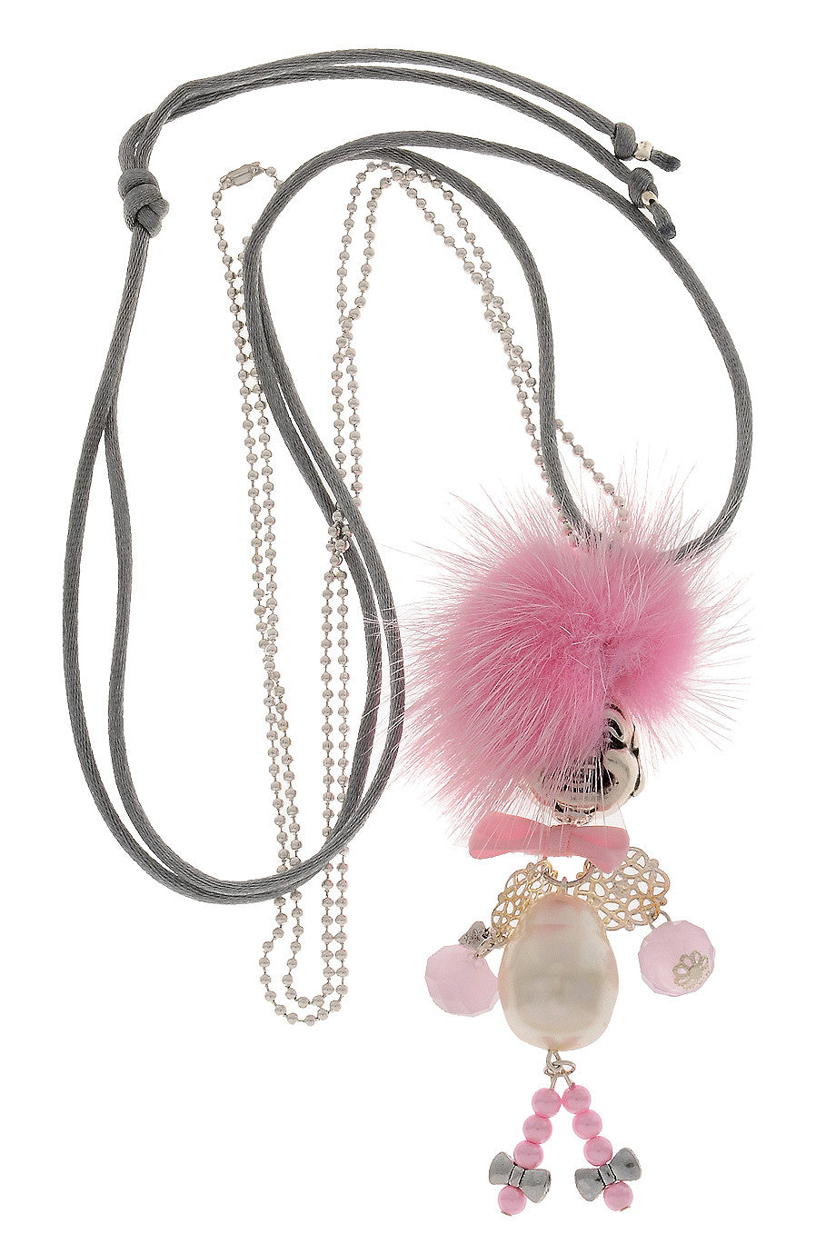 Κολιέ με Ροζ Γούνινη Φούντα - Marie Moi | Κοσμήματα