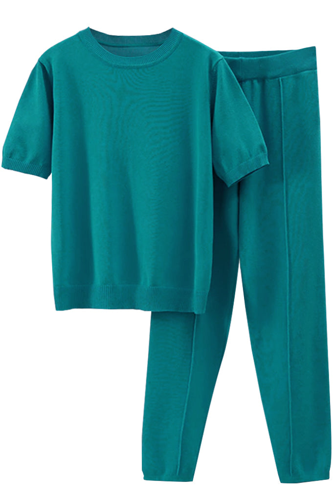 Emile Petrol Knitted Top and Pants Set