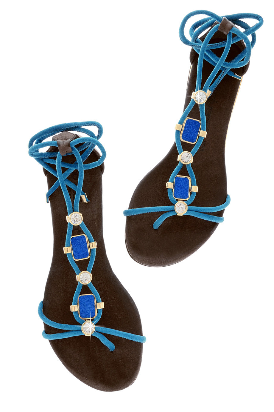 Indigo Μπλε Σανδάλια με Κρύσταλλα - Sanabella | Γυναικεία Παπούτσια