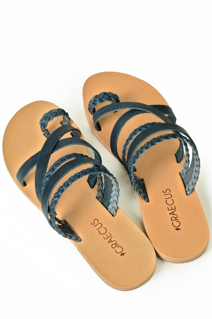 Μπλε Δερμάτινα Σανδάλια - Graecus | Γυναικεία Παπούτσια